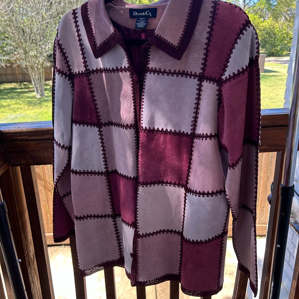 SOLD Denim&Co Indie Boho Burgundy Suede Patchwork Jacket